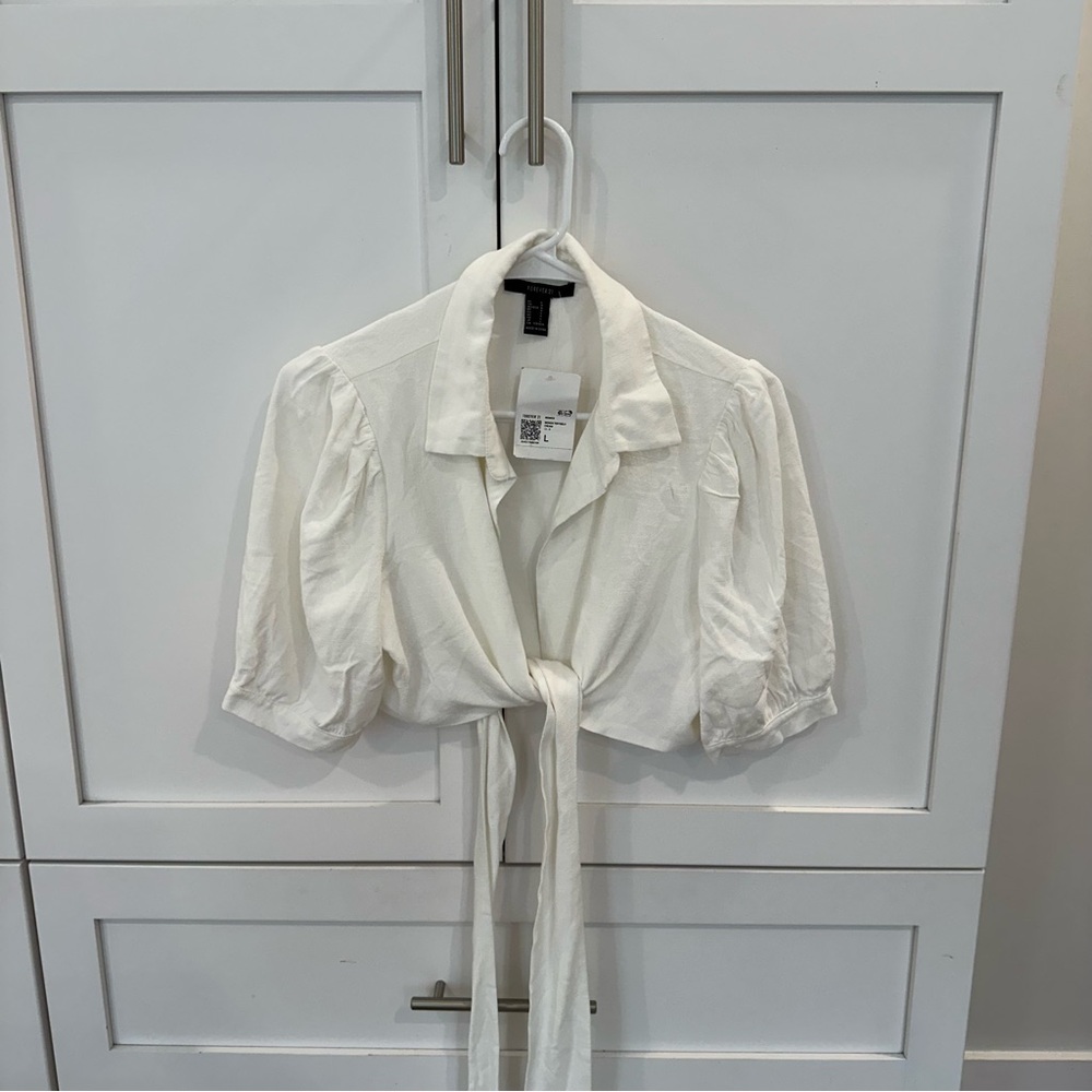 Forever 21 White Tie-Front Blouse